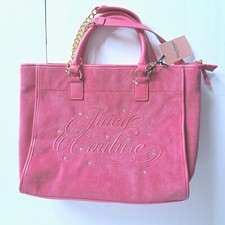 Juicy Couture Hot PINK Flash Beach Tote Large 14 x 12 x 4.5" Faux Rhinestones