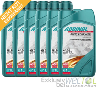 6 x 1 Liter Addinol SUPER 2T MZ 406 W NEUTRAL / NICHT ROT EINGEFÄRBT / EXCLUSIV