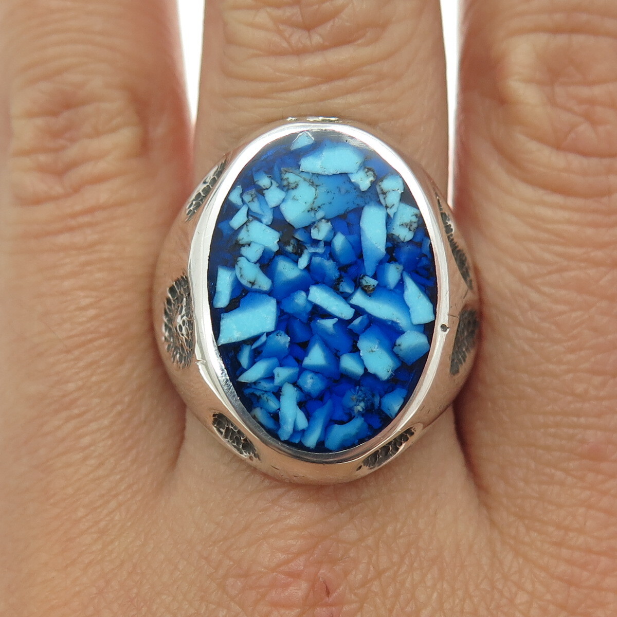 TASCO 925 Sterling Silver Vintage Mexico Turquoise Gem Inlay Dome 