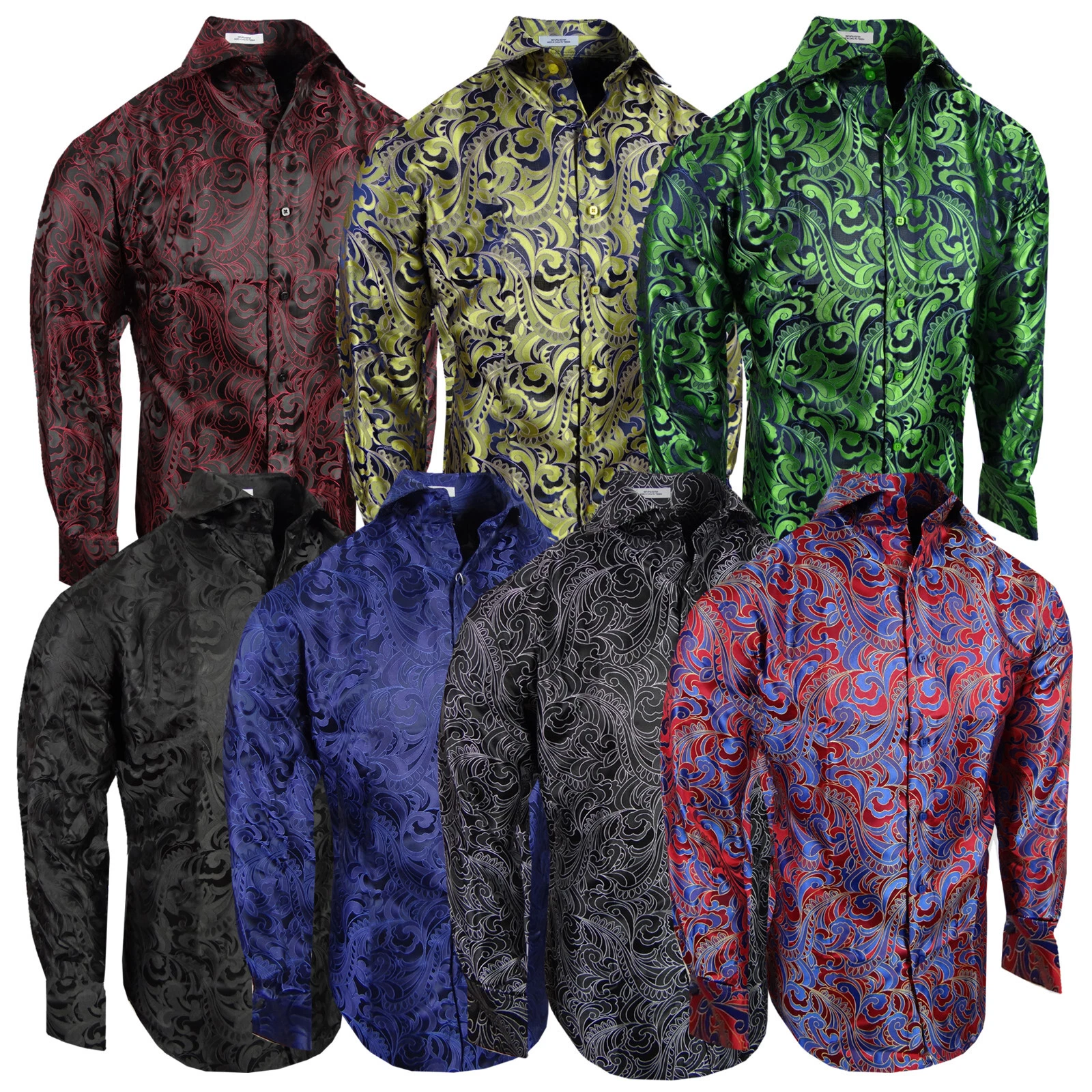 Mens Event Dress Shirt Floral Paisley Designs with Sheen French Cuff by Leonardi