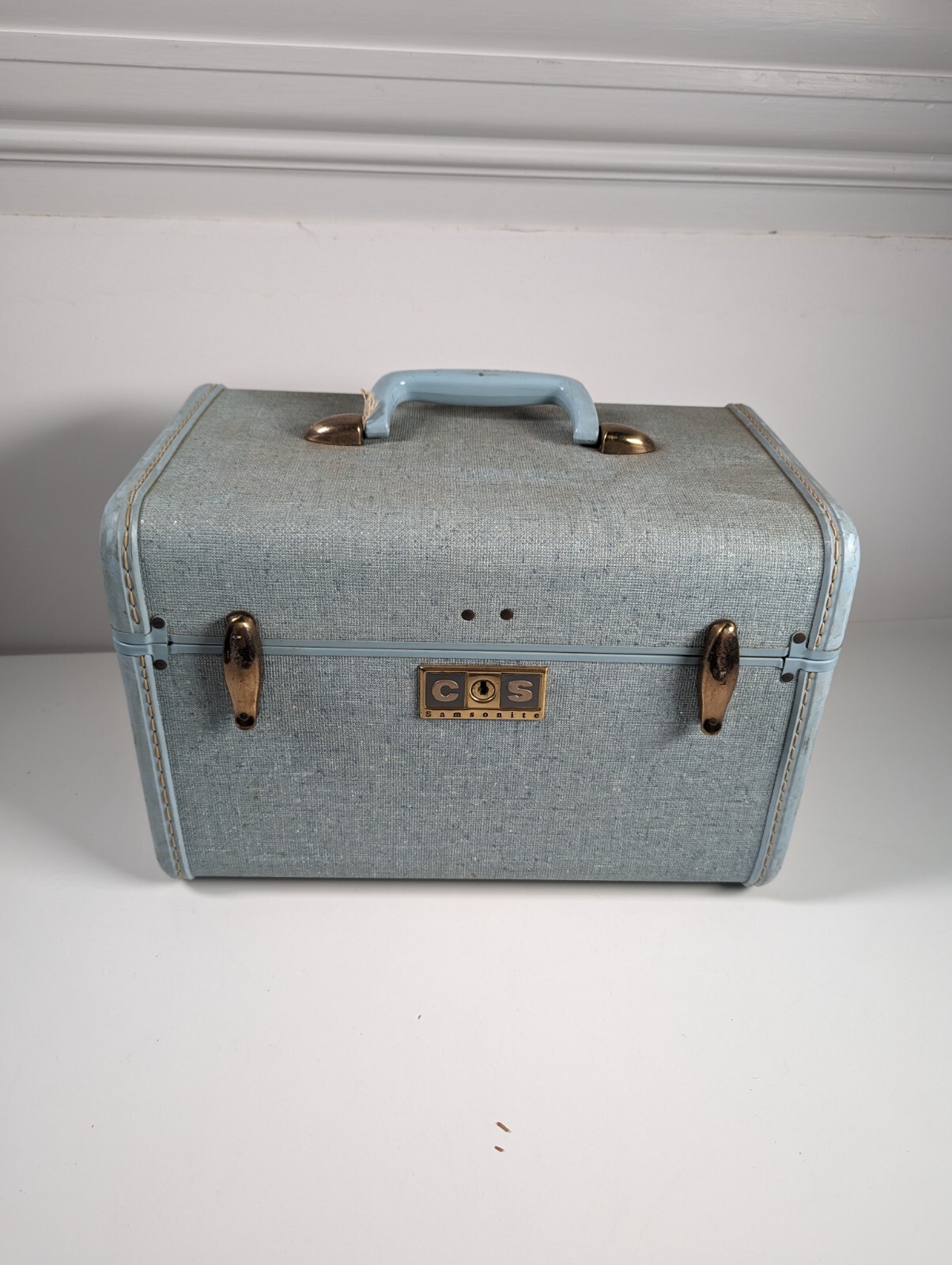 Train Case Vanity Luggage Vintage 1950s SAMSONITE Mint Green Tweed