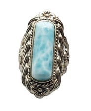 Vtg Natural Larimar 925 Sterling Silver Ornate Ring