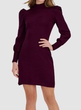 Taylor Women's Purple Puff Sleeve Mini Mock Neck Knit Sweater Dress Size L