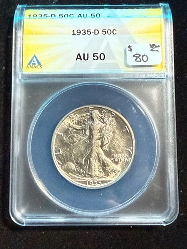 1935 D WALKING LIBERTY ANACS AU 50