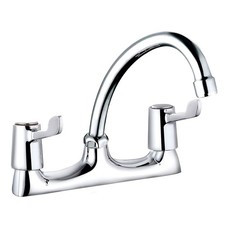Nuie Trisen Polished Chrome Kitchen Sink Tap Dual Lever Swivel Neck 2 Tap Hole