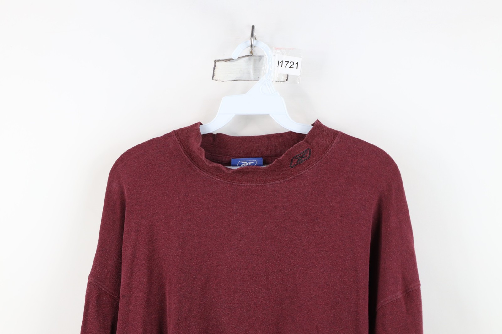 Vtg 90s Y2K Reebok Mens XL Faded Mock Neck Long Sleeve T-Shirt Burgundy Maroon thumbnail 2