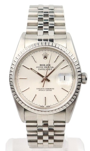 Rolex Datejust 36 Silver Tapestry Dial 16220 2005 Full Set & Service Papers