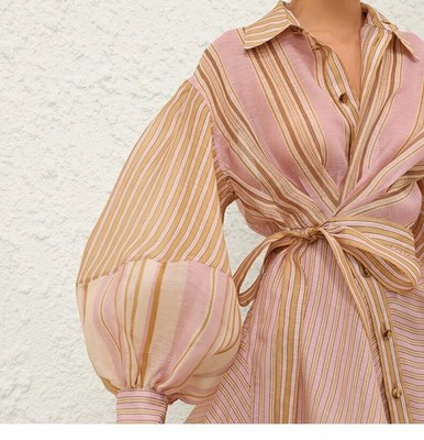 NWT Zimmermann Spring Ready-to-Wear Silk Linen Blend Striped Mini Dress