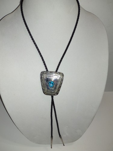 Vintage Bolo Tie - No Markings (Silver & Turquoise)