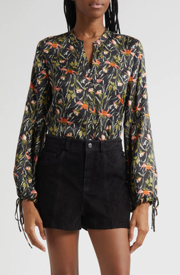 NEW Cinq à Sept Windswept Meadow Rosella Floral Black Button-up Shirt S NWT $348