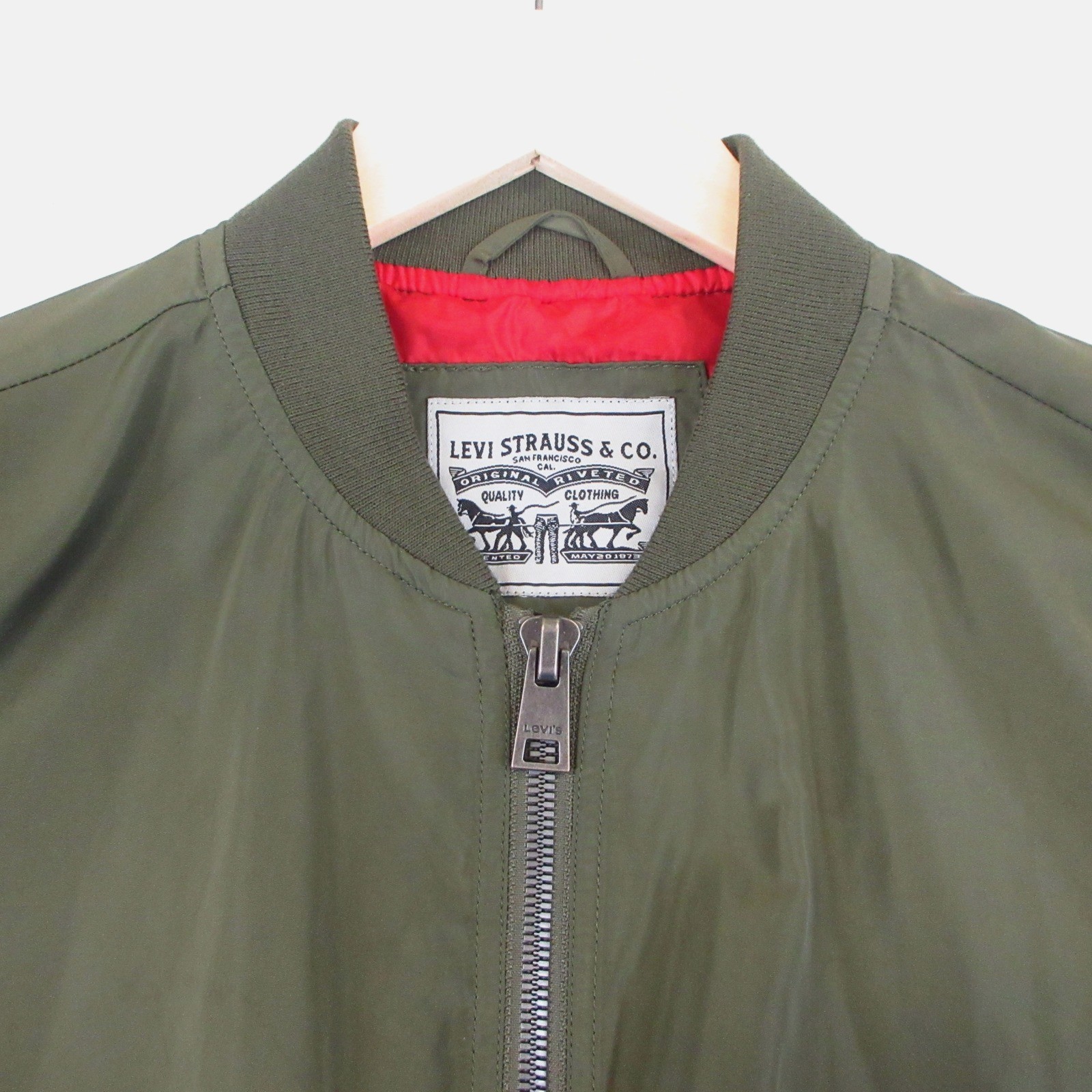 Levis Bomber Jacket Womens L Green MA-1 Style Zip Up Utility Lightweight EUC image 3