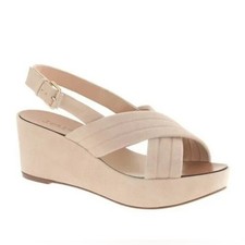 J.Crew Darcy Beige Suede Leather Slingback Wedge Sandals Platform Sz 9