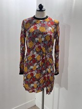 ZARA TRF Collection Multicolor Floral Ruched Sheath Dress Long Sleeve Size S