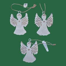 3 Wooden Angel Christmas Ornament Rustic Primitive Country Set Heart