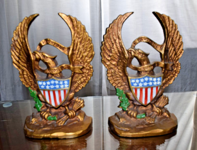MCM HUBLEY 665 Bookend Gold Federal Patriotic Eagle & Shield Cast Iron