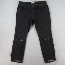 Free People Women Black Distressed Knee Slit Raw Hem Skinny Jeans Size 29