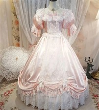 Pink Victorian Wedding Dress Medieval Costume Cosplay Lace Pleat Bride Prom Gown