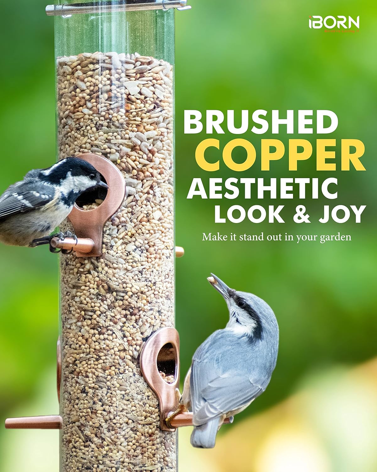 Iborn Metal Bird Feeders Brushed Copper Wild Bird Feeder for Outdoors Hanging Al