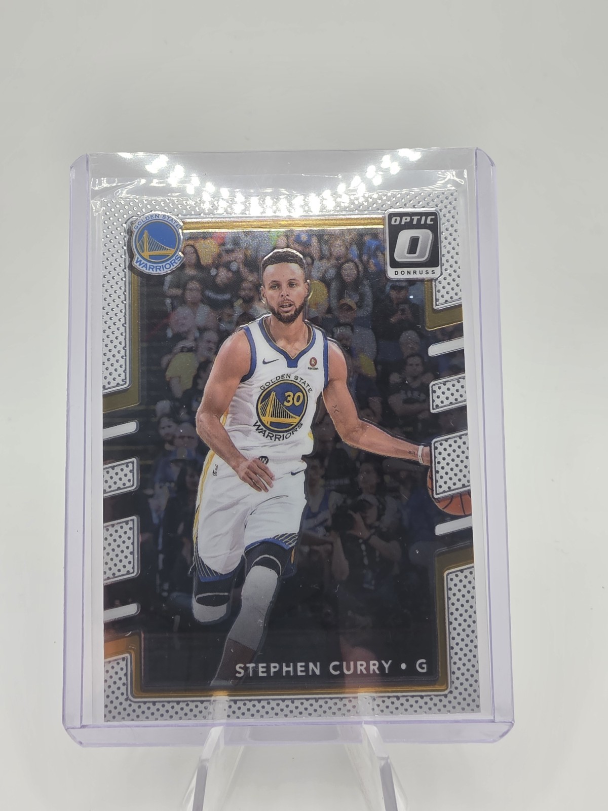 Stephen Curry 2017, silver optic card number 46 Golden State Warriors