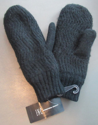INC International Concepts Women's Chevron Knit Mittens, Black, One Size