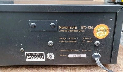 Nakamichi BX-125 2-Head Cassette Deck Stereo Made In Japan Working