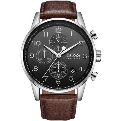 HUGO BOSS Men's Chronograph Watch 1513494 - Black Dial & Brown Leather Strap