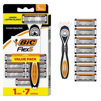 BIC Flex 5 Men's Refillable Razor 5 Blade 1 Handle 7 Cartridges Black