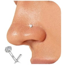 Sterling Silver Nose Rings Studs for Women Men 18g 20g 22g 24g L Shaped Nose ...