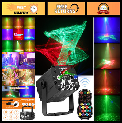 RGB DJ Disco Party Lights - Sound Activated Laser Strobe with Remote Control for