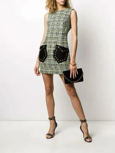 Abito VERSACE Medusa in tweed IT48 nuovo con etichette prezzo di listino £ 1.750