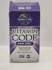 Garden of Life Vitamin Code Raw Zinc Vegan Capsules - 60 Count Exp 08/27