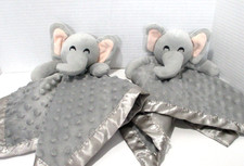 Elephant Lovey Security Blanket Minky Dot Satin Back Gray 16" Square X 2