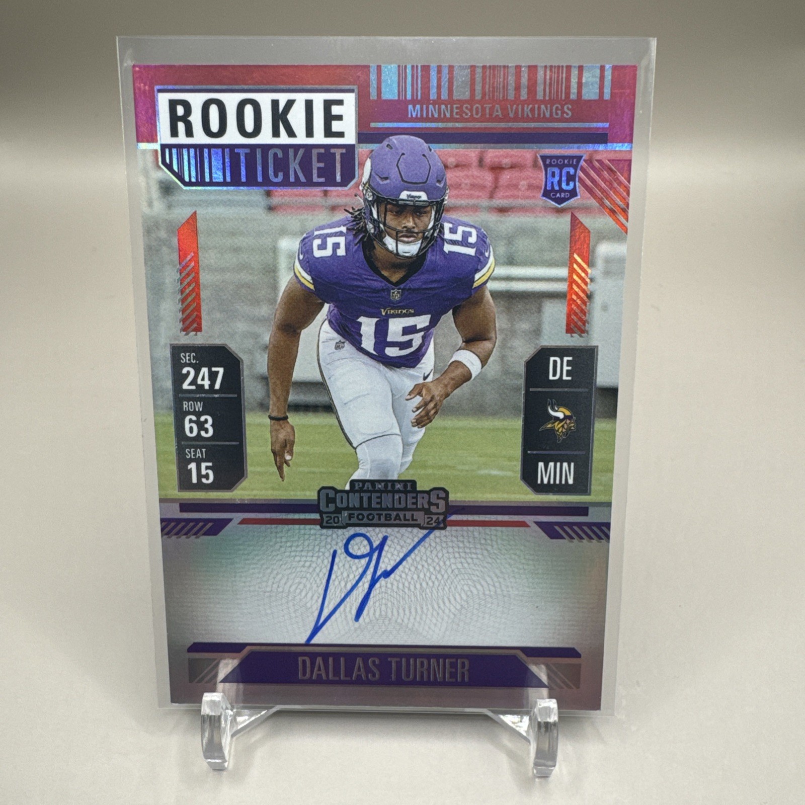 2024 Panini Contenders Dallas Turner Rookie Ticket On Card Auto Fotl Red Zone SP