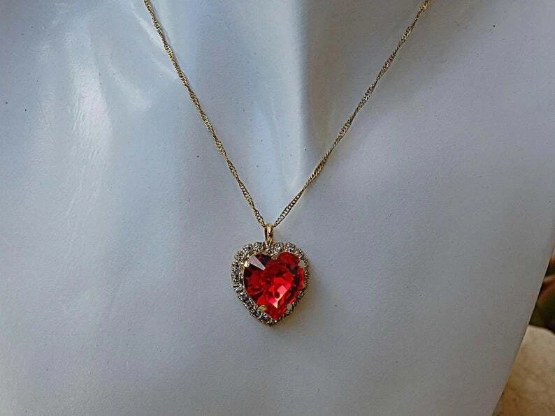 3Ct Simulated Red Ruby Heart Cut Women's Pendant 14k Yellow Gold Plated Silver - Image 4 of 4