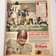 1962 WILSON SPORTING GOODS • PAUL HORNUNG Color Print Ad Advertisement • Packers