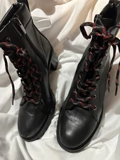 Vince Camuto Gaviana Black Leather Lace-Up Ankle Boots Women’s 8M Combat