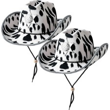 2 Pcs Adult Kids Felt Cow Print Cowboy Hat, Halloween Costume Accessory for B...