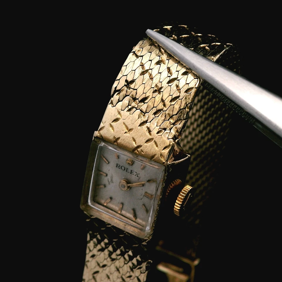 Reloj Rolex vintage para dama - Reloj de lujo cuadrado de malla suiza de oro amarillo de 14 quilates Foto 2 de 4