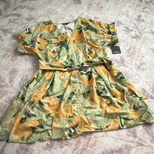 Simply Vera Vera Wang Green Yellow Floral A-Line Dress PXL Sleeveless Belted
