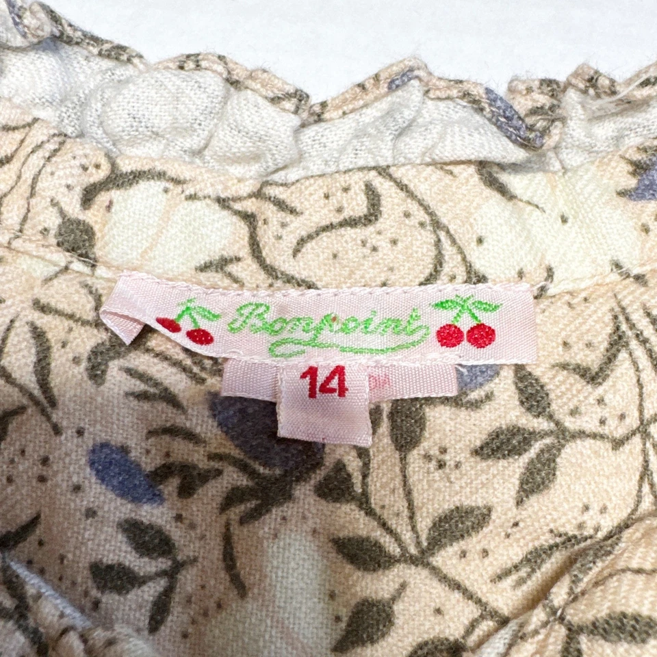 Vestido Bonpoint Floral Manga Larga Niñas Talla 14 Beige Azul Algodón Mezcla Lana Foto 3 de 4