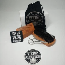 Viking Revolution Beard Comb Boar Bristle Brush Kit Set for Men Grooming Styling