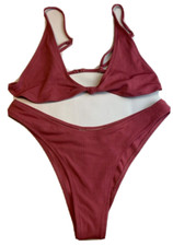 ZAFUL Women's Textured Tie String Bikini Swimwear Triangle Smocked Bikini Cheeky