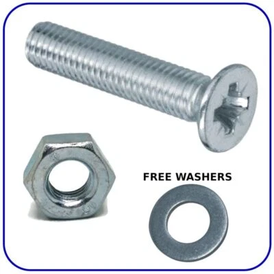 R-FASTENERS M3 M4 M5 M6 M8 BOLTS AND NUTS MACHINE SCREWS COUNTERSUNK ZINC PLATED FREE WASHER
