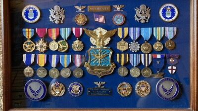 USAF Air Force Medals Medical Service Badge Lot Col. M.D  Ph.D Medals Shadow Box