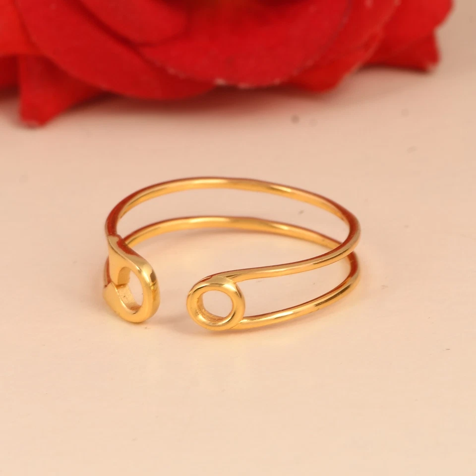 925 Sterling Silver Adjustable Safety Pin Ring Handmade Band For Gift For Her - Image 2 of 4