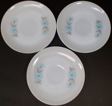Anchor Hocking Glass Fire King Bonnie Blue Carnation Saucer Set of 3 