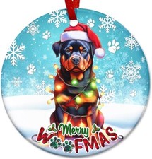 Cute Christmas Santa Hat Dog Ceramic Ornament Rottweiler