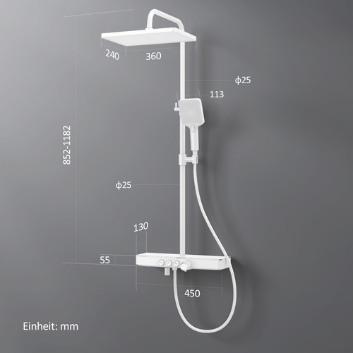 Duschsystem Mit Thermostat Regendusche Duscharmatur Duschset Handbrause Weiß - Bild 13 von 30