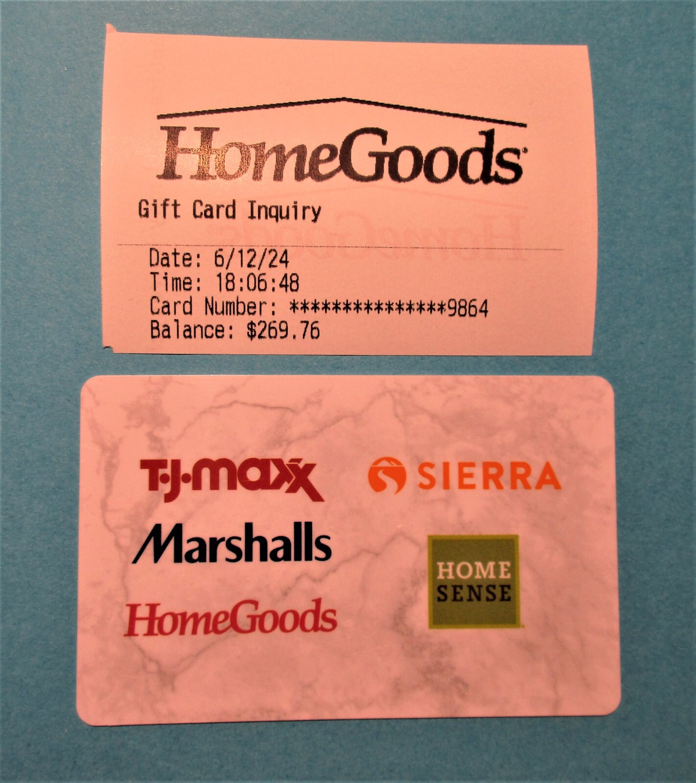 TJMaxx Marshalls HomeGoods SIERRA Home Sense Gift Card 269.76 eBay