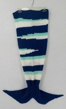KNIT MERMAID TAIL BLANKET ADULT SMALL 36IN BLUE WHITE SEAFOAM COCOON COZY LOUNGE